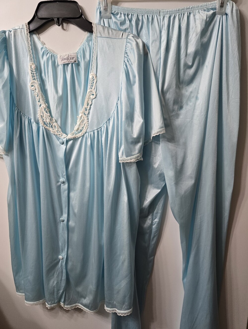 Vanity Fair Light Blue Satin Lace-Trim Nightgown Set - Picture 2 of 8